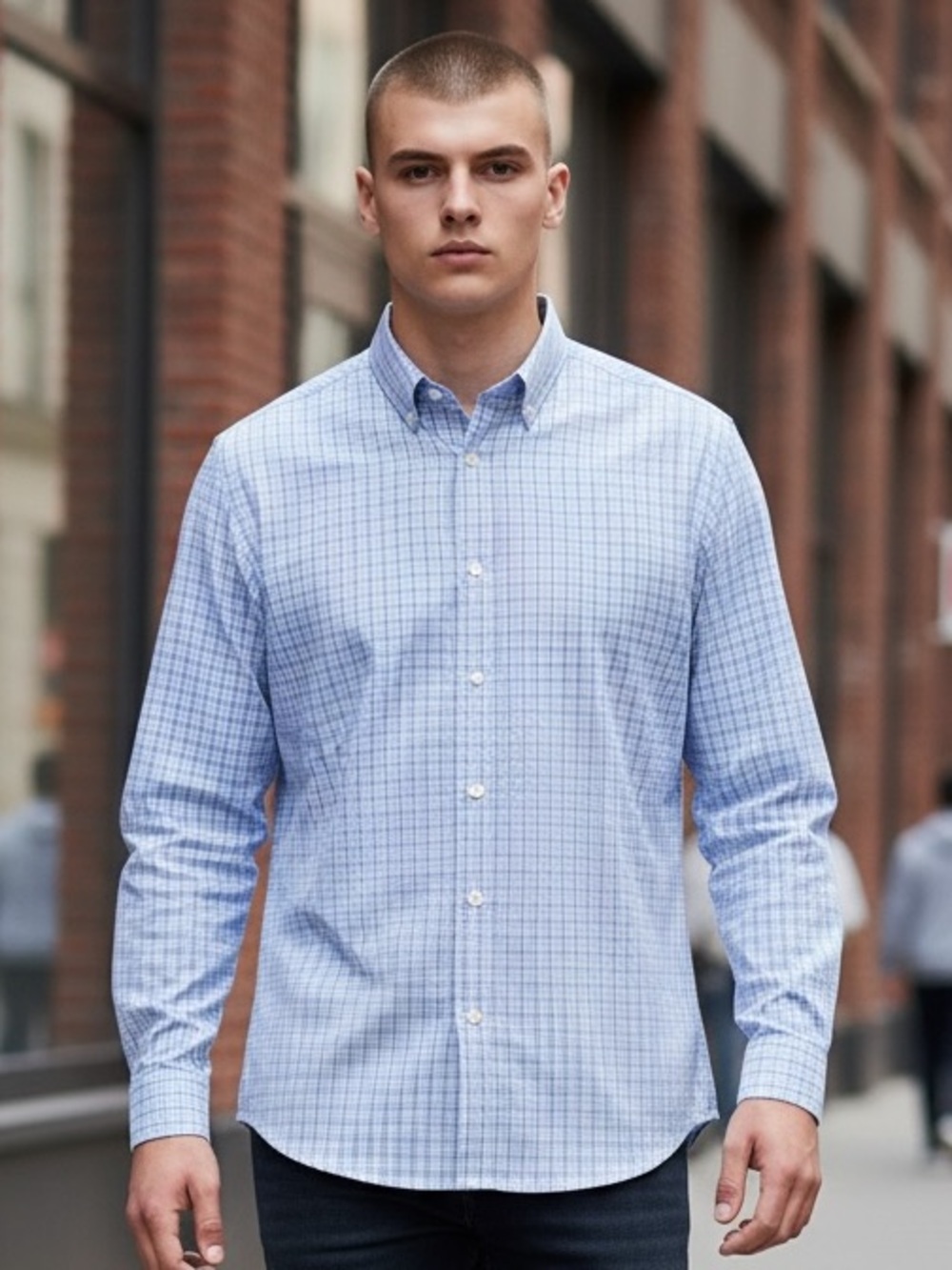 Duchamp London Men's Light Blue Checked Button-Down Shirt